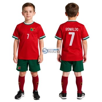 Új 2026-Ronaldo 7 Portugál válogatott Replika gyerek mez szett+sportszár